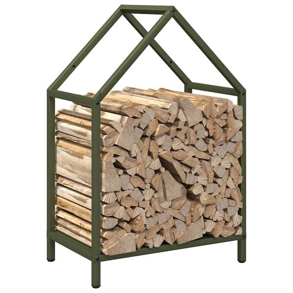 vidaXL Firewood Rack Olive Green 15.7x9.8x23.6" Cold-rolled steel