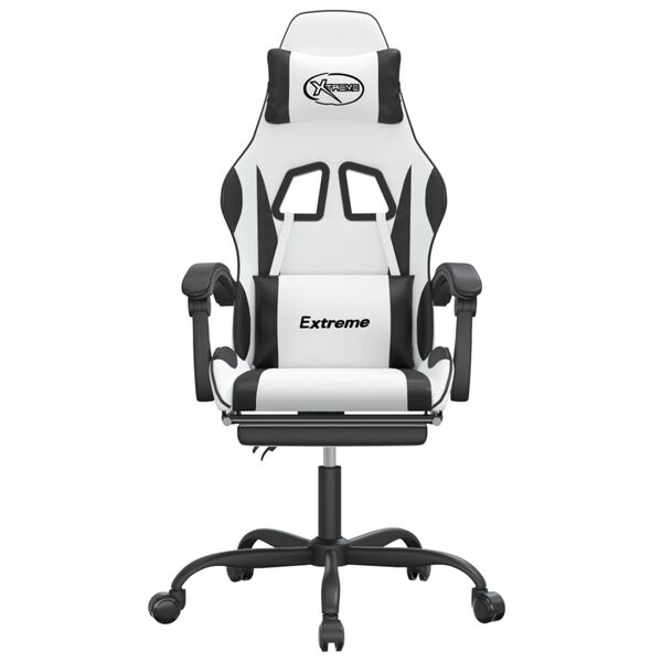 vidaXL Gaming Chair with Footrest White and Black Faux Leather