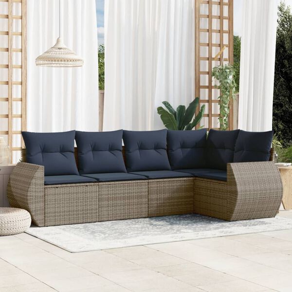 vidaXL 5 Piece Garden Sofa Set with Cushions Grey Poly Rattan