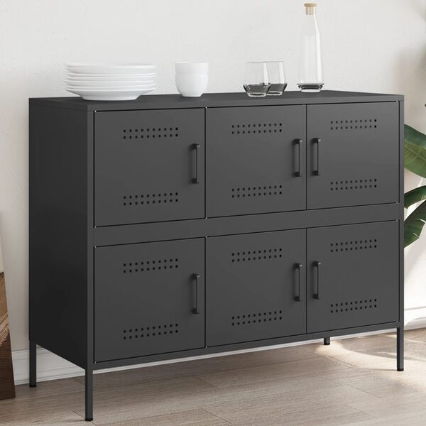 vidaXL Sideboard Black Cold-rolled steel Medium Adjustable Feet