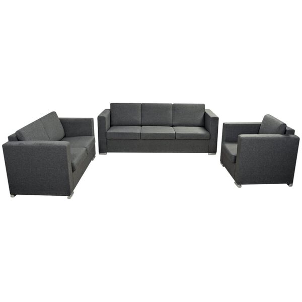 vidaXL Sofa Set Dark Grey Polyester fabric, Wooden frame, Chrome-plated legs