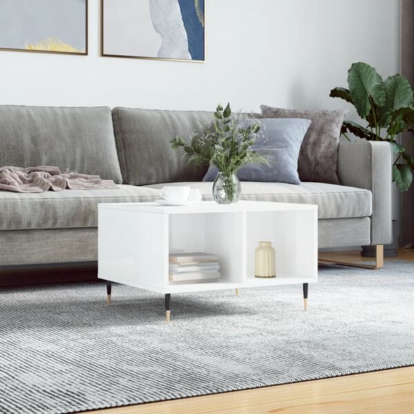 vidaXL Coffee Table High gloss white Engineered wood, metal Medium