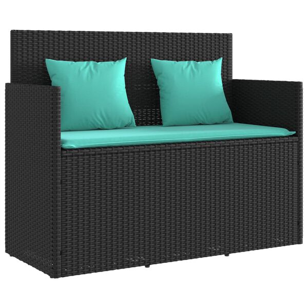 vidaXL Garden Bench Black Poly Rattan Medium Garden Bench Rectangular