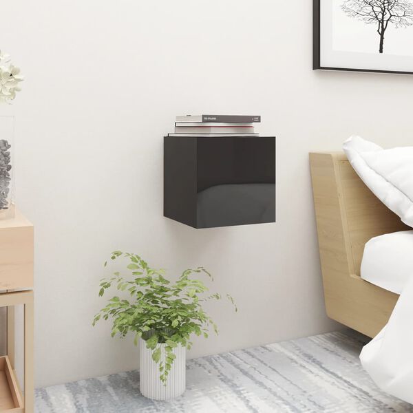 vidaXL Bedside Cabinet High gloss black Engineered wood