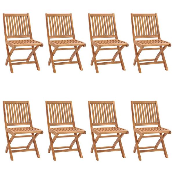 vidaXL Folding Patio Chairs with Cushions 8 pcs Solid Teak Wood