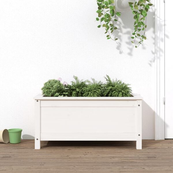 vidaXL Garden Planter White Solid pine wood Medium Decorative Inlays