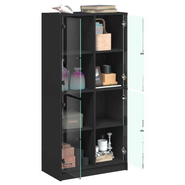 vidaXL Highboard Black Engineered wood, glass Slim Highboard