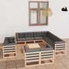 vidaXL Garden Lounge Set Natural wood, Grey cushions