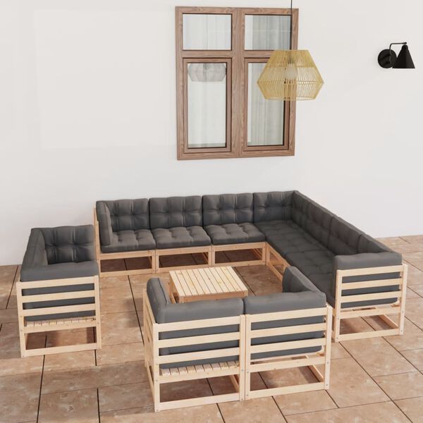 vidaXL Garden Lounge Set Natural wood, Grey cushions