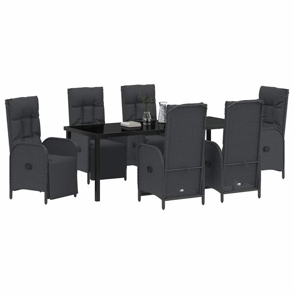 vidaXL Garden Dining Set with Cushion 7 pcs Black Poly Rattan