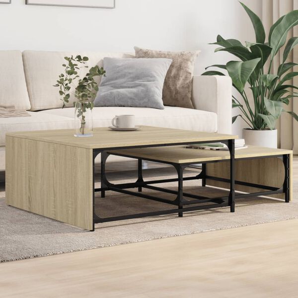 vidaXL Nesting Coffee Table Set of 2 Sonoma oak, Black