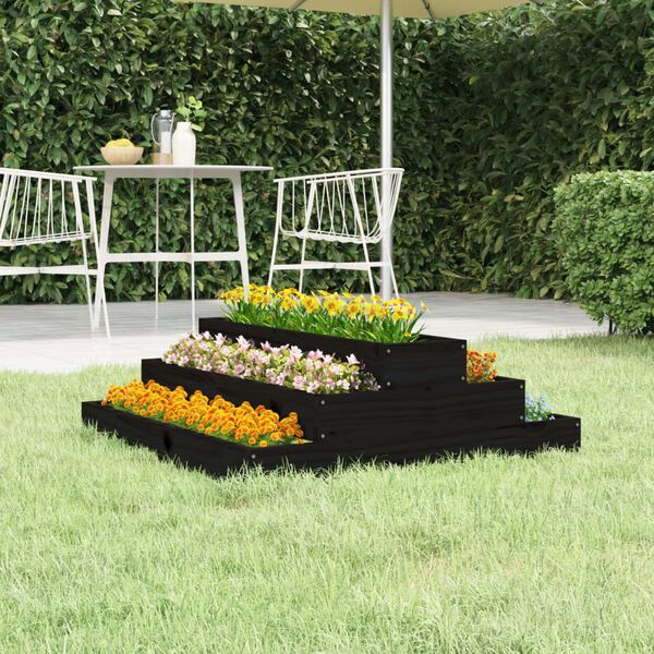 vidaXL Planter Black Solid Pine Wood 31.5 x 31.5 in. Durable Planter