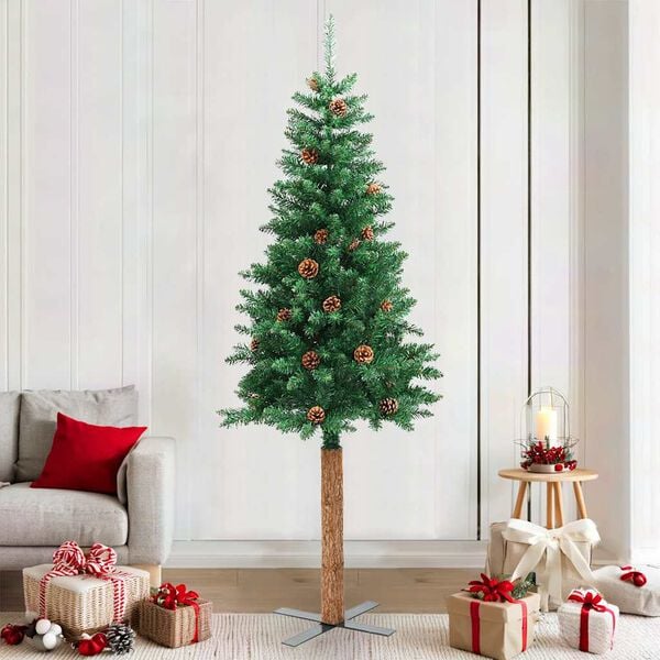 vidaXL Christmas Tree Green PVC, Solid Pine Wood, Powder-Coated Steel Slim