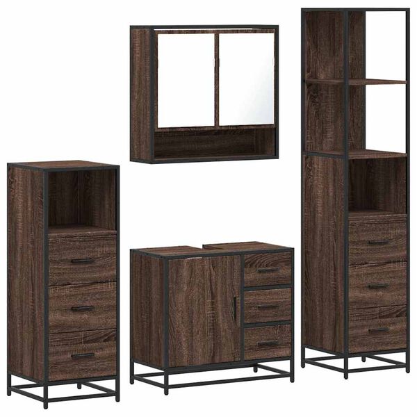 vidaXL Bathroom Furniture Set Brown oak Engineered wood, metal Large