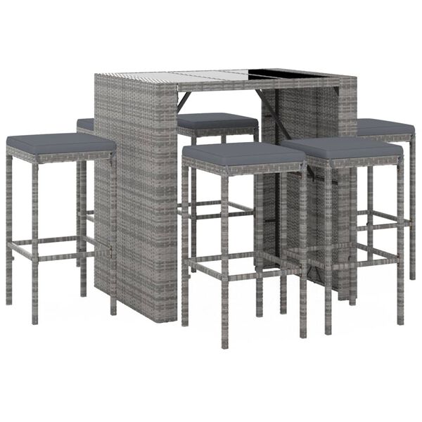 vidaXL Garden Bar Set Grey PE rattan 7 Piece Set Footrest