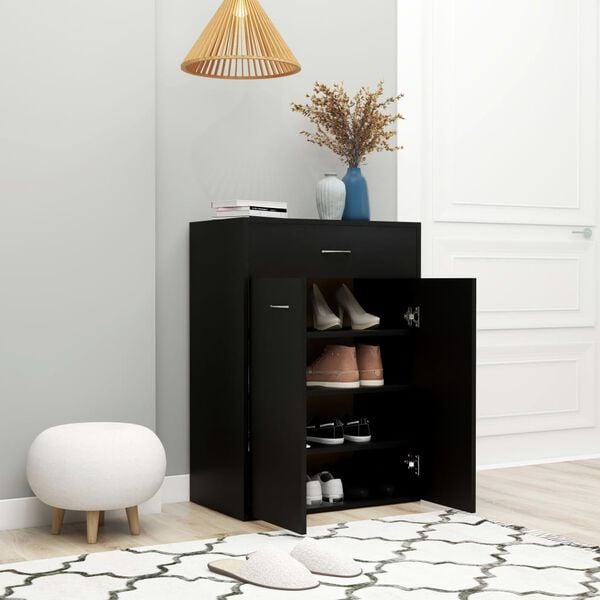 vidaXL Shoe Cabinet Black 23.6x13.8x33.1" Engineered Wood