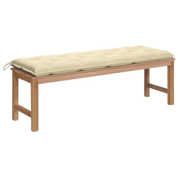 vidaXL Patio Bench with Cream White Cushion 59.1" Solid Teak Wood