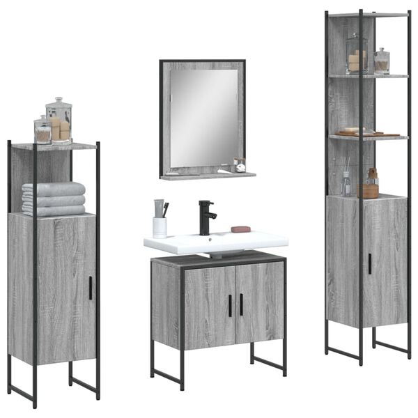 vidaXL Bathroom Cabinet Set Grey Sonoma
