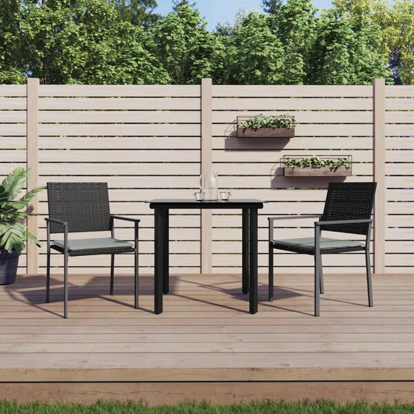 vidaXL Garden Dining Set Black PE Rattan, Steel, Tempered Glass 5 Piece
