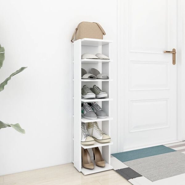 vidaXL Shoe Cabinet White Engineered wood Tall and narrow Shoe Cabinet