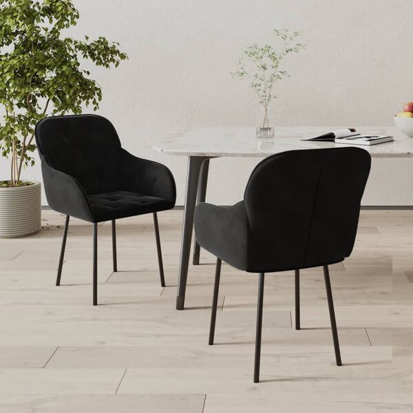 vidaXL Dining Chair Set of 2 Black Velvet (100% polyester), metal, plywood