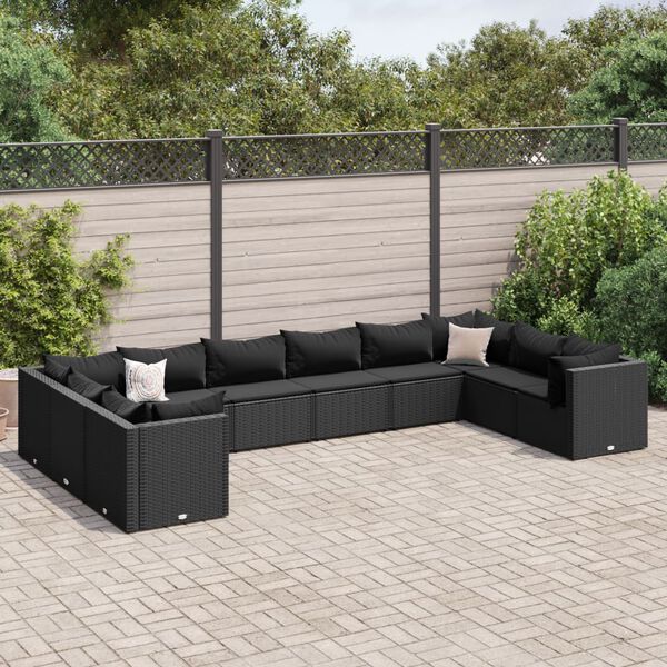 vidaXL Patio Lounge Set Black PE Rattan, Polyester, Foam, Cotton Fiber