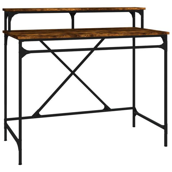 vidaXL Desk Smoked Oak Engineered Wood, Iron 39.4 x 19.7 x 35.4 in Desk