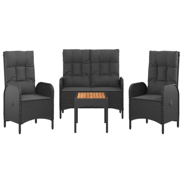 vidaXL Garden Dining Set Black Poly Rattan 4-piece set