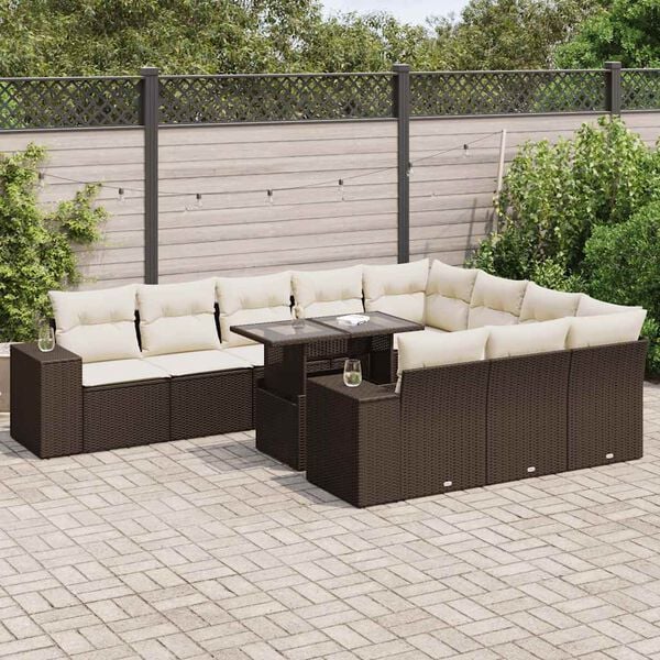 vidaXL Garden Sofa Set Brown PE rattan 11 Piece Adjustable Armrests