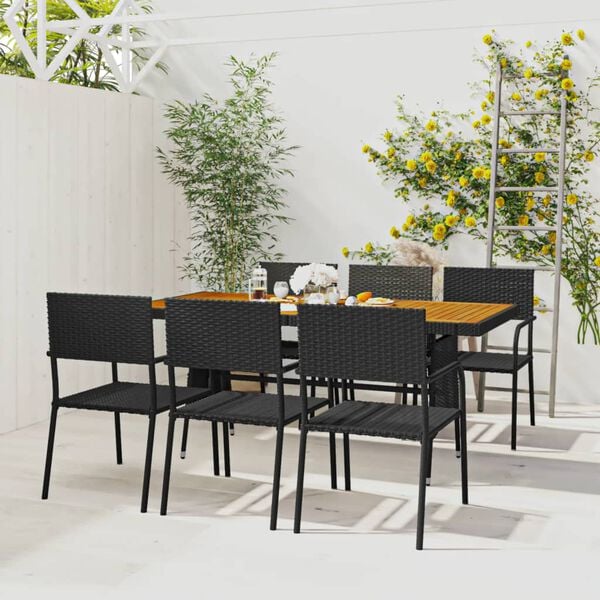 vidaXL Outdoor Dining Set Black PE rattan, steel, solid acacia wood