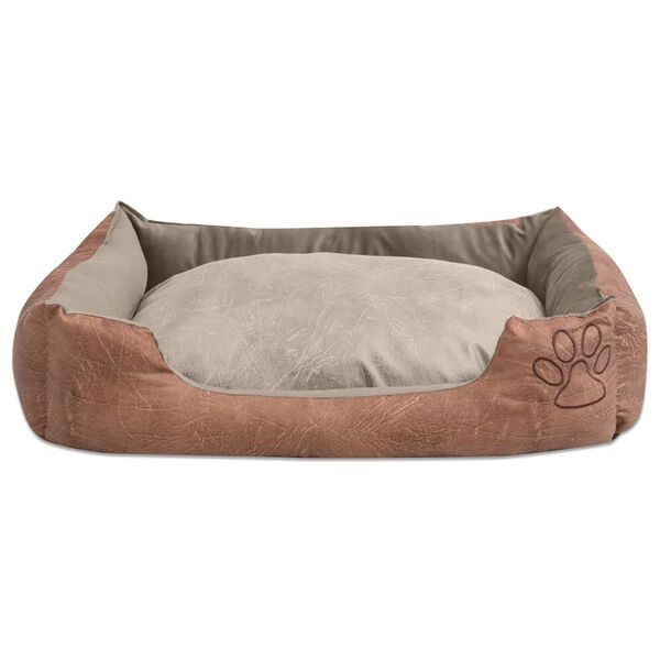 vidaXL Dog Bed with Cushion PU Artificial Leather Size XL Beige