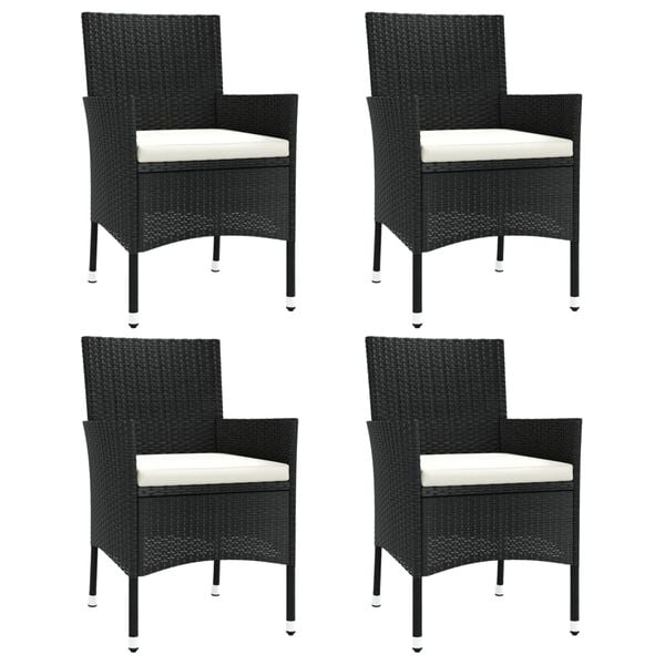 vidaXL Garden Chair Set of 4 Black Poly rattan Medium Durable