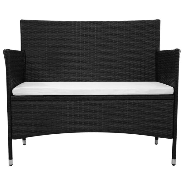 vidaXL Garden Bench Black, Cream White PE Rattan, Steel, 100% Polyester