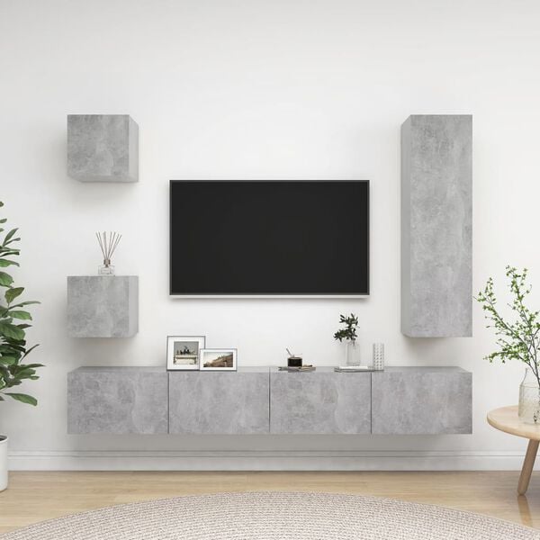 vidaXL TV Cabinet Set Set of 5 Concrete Grey Engineered Wood Large