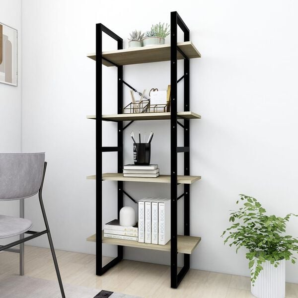vidaXL Book Cabinet Sonoma Oak, Black Engineered wood, Metal Medium