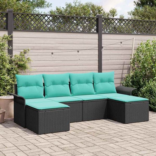 vidaXL Garden Sofa Set with Cushion 6 pcs Black Poly Rattan