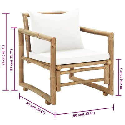 vidaXL Patio Chairs 2 pcs with Cushions and Pillows Bamboo
