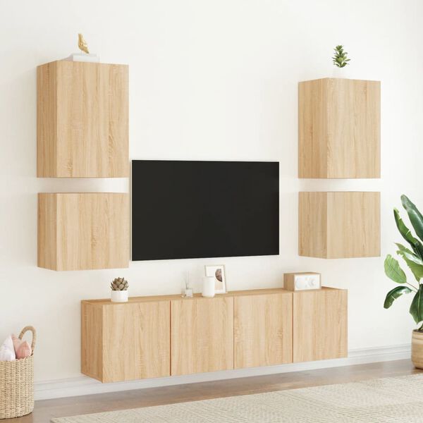 vidaXL TV Wall Cabinet Set of 2 Sonoma oak Engineered wood Medium