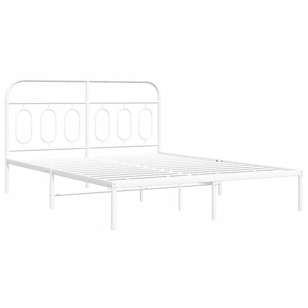 vidaXL Bed Frame White Steel King Metal Bed Frame Rectangular Modern