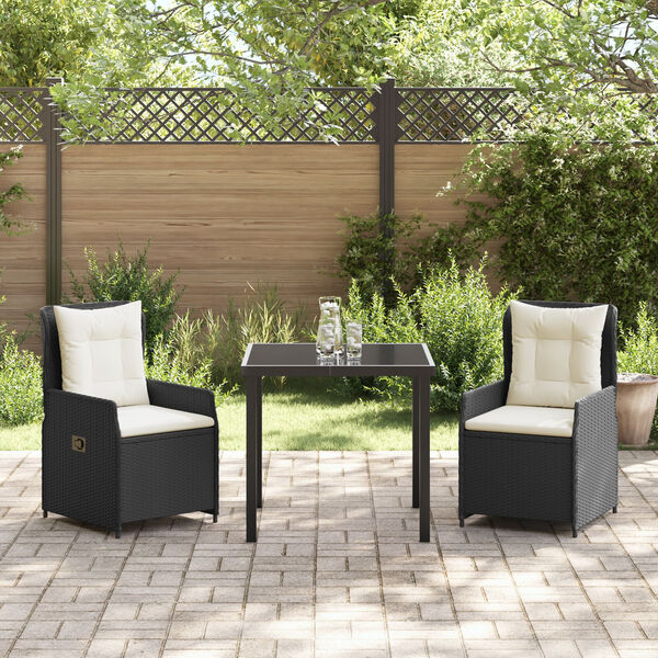 vidaXL Garden Dining Set 3 pcs Black poly rattan