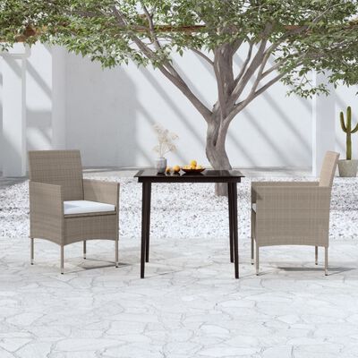 vidaXL 3 Piece Patio Dining Set with Cushions Beige and Black