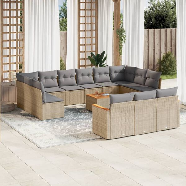 vidaXL Garden Sofa Set Mix Beige PE Rattan 14 Piece Modular