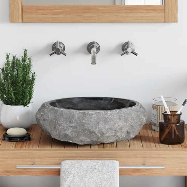 vidaXL Sink 15.7"x4.7" Marble Black