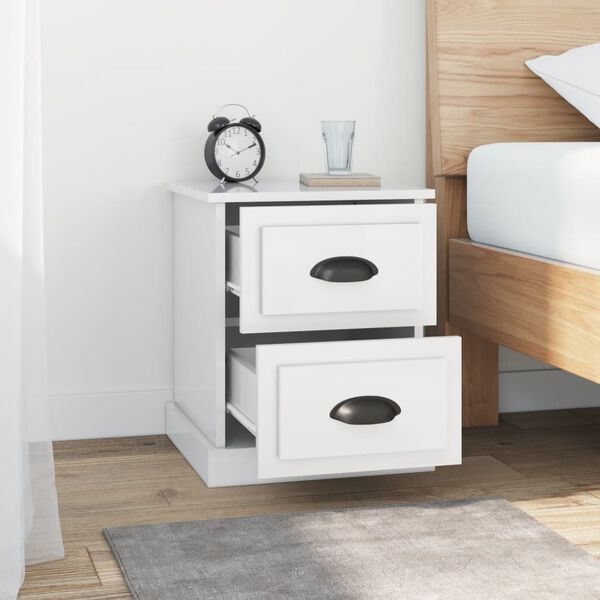 vidaXL Bedside Cabinet High gloss white Engineered wood Single