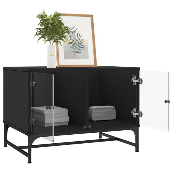 vidaXL Coffee Table Black Engineered wood, glass, steel Medium