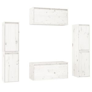 vidaXL TV Cabinet Set of 6 White Solid pinewood TV Cabinet Rectangular