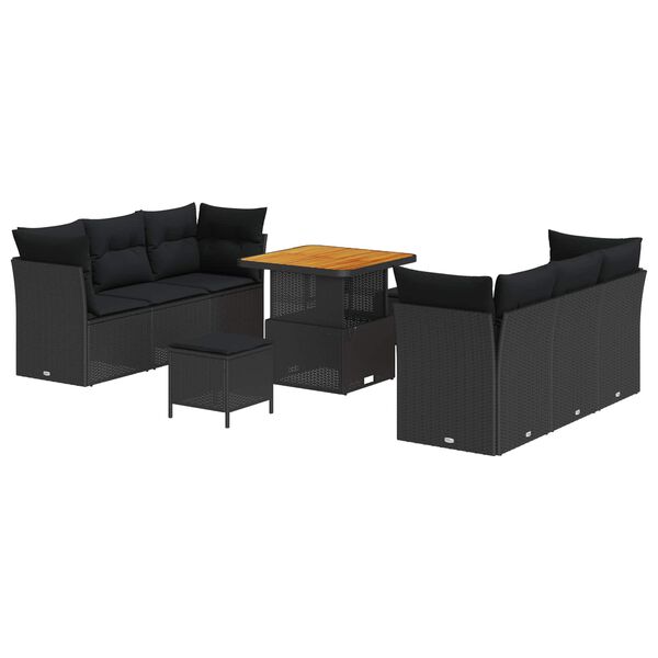 vidaXL Garden Sofa Set Height-Adjustable 9 pcs Black poly rattan