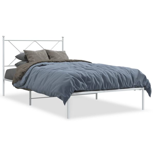 vidaXL Bed Frame White Powder-coated steel Single Durable Bed Frame