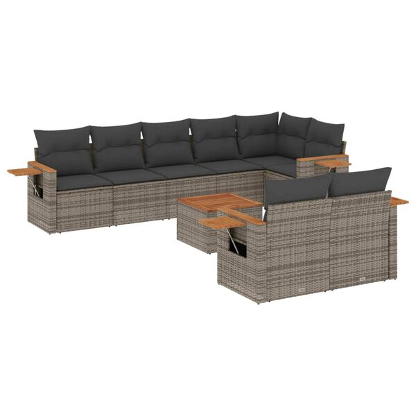vidaXL Garden Sofa Set Grey Poly Rattan 9 Piece Modular