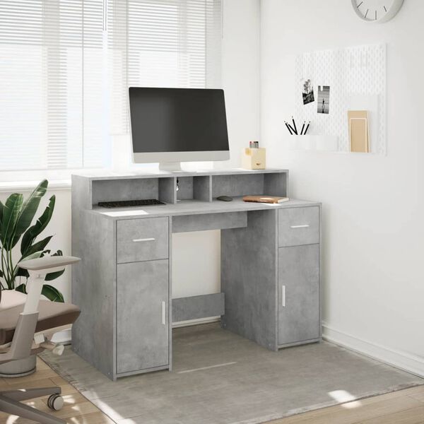 vidaXL Desk Concrete gray Engineered wood Medium Desk Rectangular